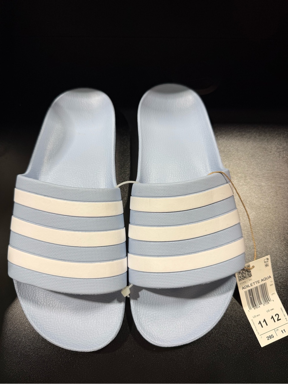 adidas Adilette Aqua Slide Sandals - Light Blue & White